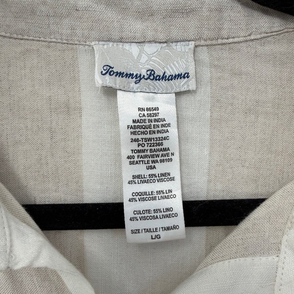 Tommy Bahama, Women's Rugby Stripe Boyfriend Cover Up Shirt, Size L,  Med. Khaki - Picture 8 of 8